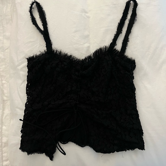 ZARA Limited Edition COLLECTION II LACE UP CROPPED BLACK Top - Sz M - Picture 3 of 4